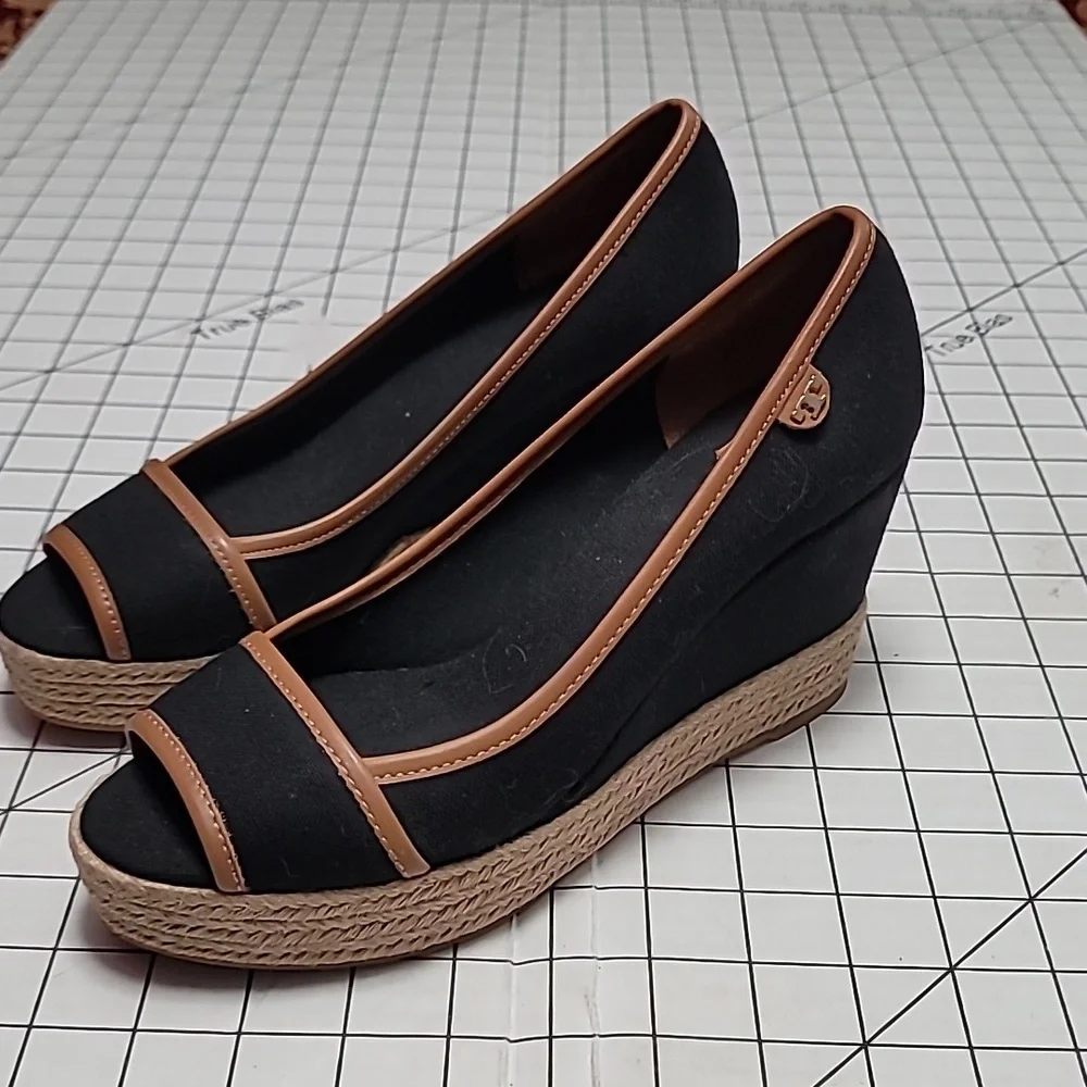 Tory Burch Majorca Canvas Wedge‎ NEW Black Size 9.5  EU 39.5